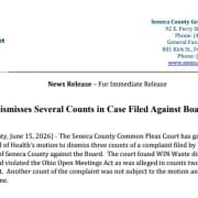Fostoria News Seneca County Board of Health case dismissal news release.